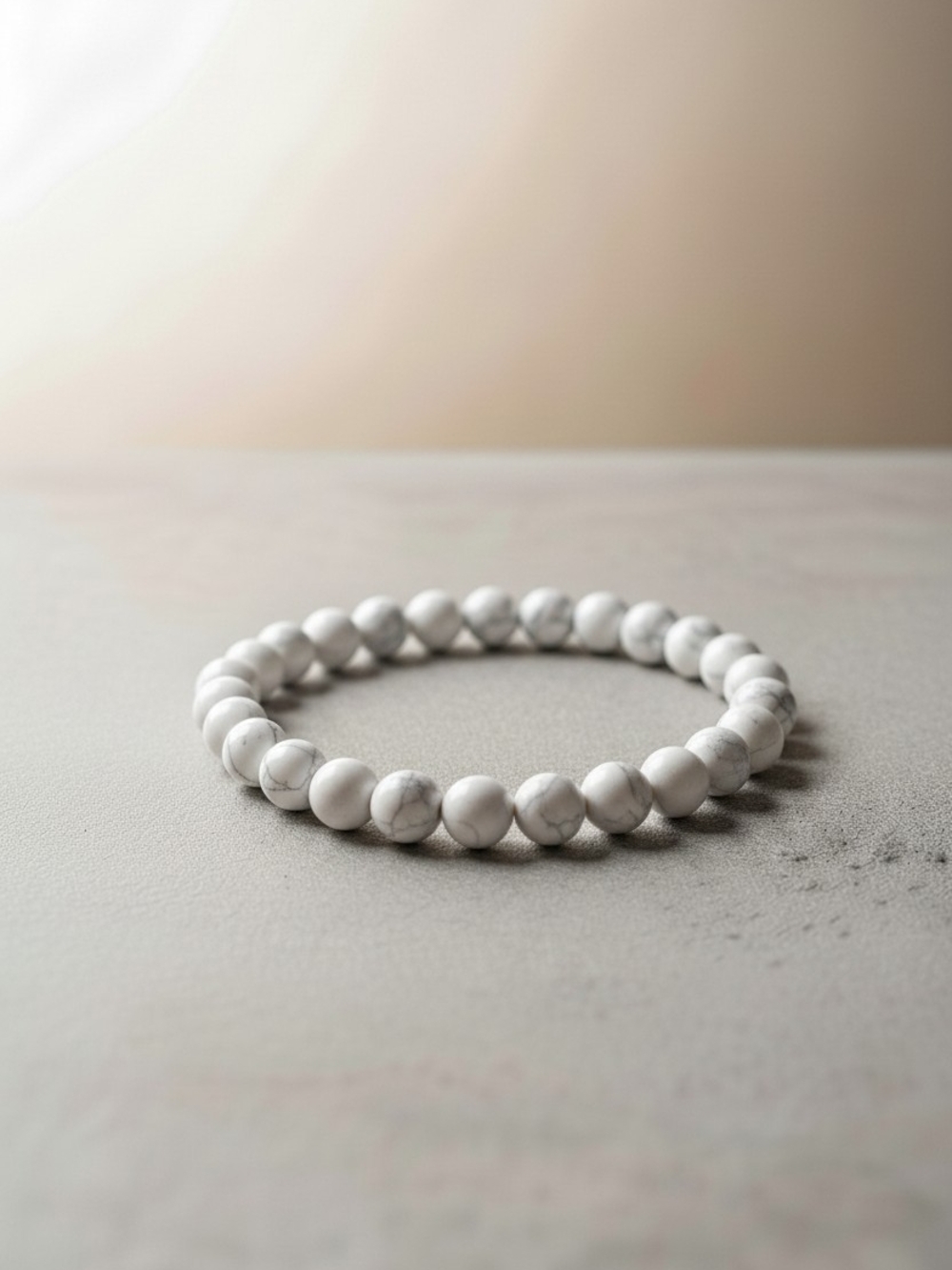 Marbled White Howlite Bead Stretch Bracelet